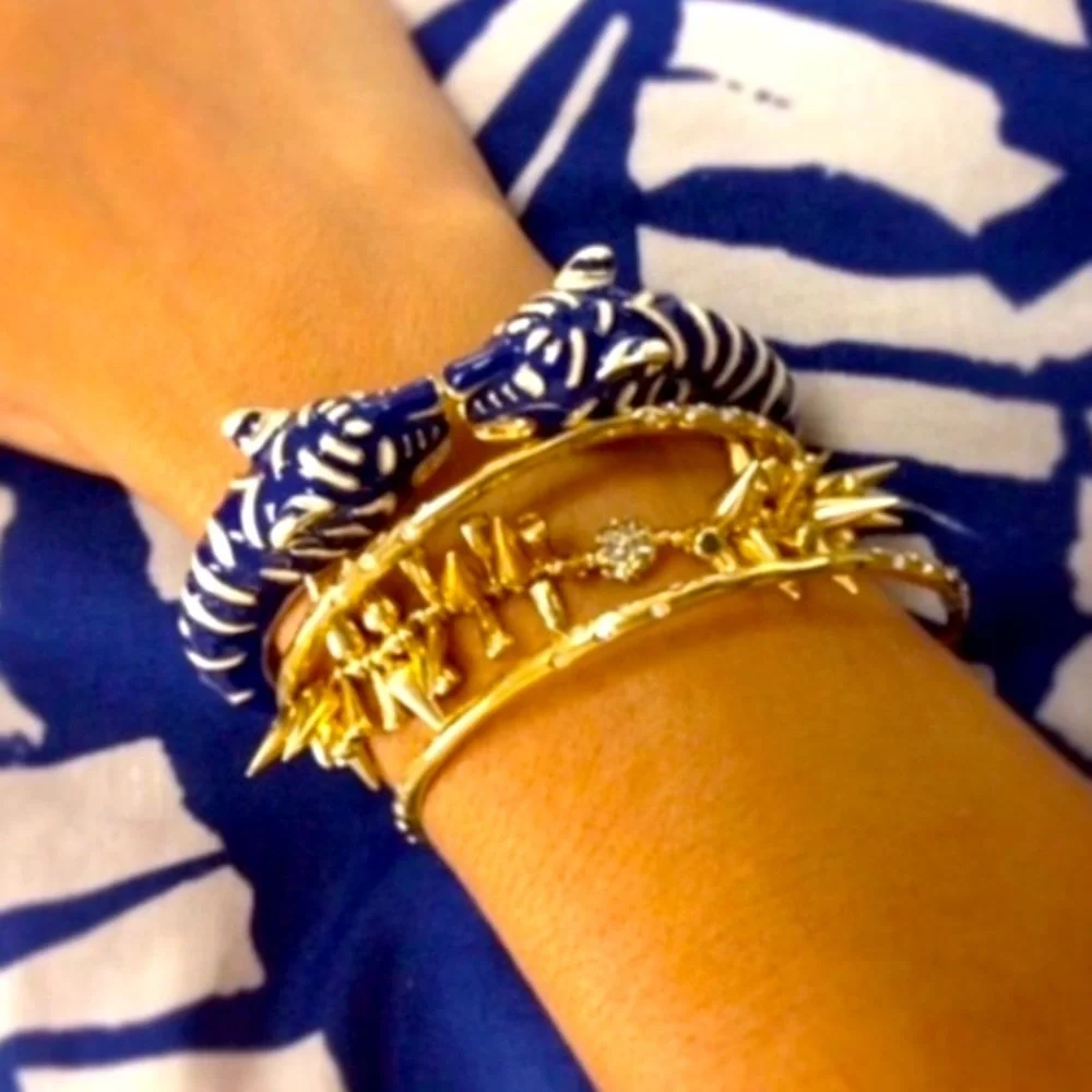 Stella & Dot | Dainty Gold Bangle Bracelet COBALT BLUE+Gold Julep Bangle